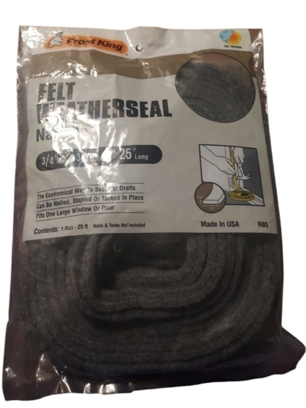 FELT Weatherseal Frost King 3/4in w 3/19in thick 25ft Long
